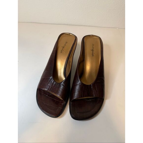 Vintage 90s Y2K Marquise Brown Pepper Slip On Mule Heels Size 8 - Picture 4 of 10